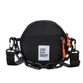Mini borsa rotonda nera in nylon per bambini con zip arancione e catenella - Nero