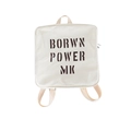 Kids cream denim backpack with brown power lettering and adjustable straps - White