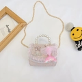 Sac pour enfant en dentelle beige avec poignée en perles et charme sirène - Rose