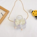 Sac bandoulière en dentelle violette pour filles avec poignée en perles et nœud brillant - Blanc