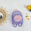 Mini mochila morada de lentejuelas con diseño de concha y asa de perlas para niñas - Morado