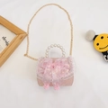 Petit sac à bandoulière rose en dentelle pour fille avec nœud et poignée perle - Rose