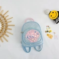 Mochila de lentejuelas azul claro para niñas con concha rosa y cuentas de perlas - Azul