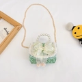 Girl's green lace mini handbag with white mesh bow and pearl handle in variant - Green