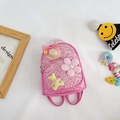 Mochila rosa de lentejuelas para niñas con oso de peluche y detalle de flores - Rosa Rojo