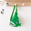 Green shark-shaped kids crossbody chest bag made of nylon with adjustable strap - Green