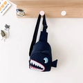 Kids cute dark blue cartoon shark canvas chest bag with adjustable black strap - Dark Blue