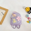 Mochila de lentejuelas moradas para niñas con flores, oso y asa de perlas suaves - Morado