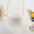 Weiße Mini Umhängetasche für Mädchen mit rosa Schneeflocken Kristall und Perlengriff - Schneeflocke / Weiß