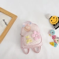 Sac à dos rose à paillettes pour enfant avec poignée en perles et breloque ours - Rose
