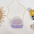 Violette Prinzessin-Mini-Umhängetasche mit Spitze, Perlengriff und Juwelenschmuck - Schneeflocke / Lila