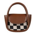 Mini Retro-Handtasche für Kinder aus braunem Leder mit klassischem Karomuster-Stoff - Braunes Gitter