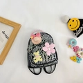Sac à dos à paillettes noires en PU pour enfant avec patch ours et poignée en perles - Noir