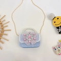 Blaue Prinzessin Umhängetasche mit lila Schleife, Spitze und Perlengriff für Mädchen - Schneeflocke / Blau