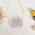 Rosa Prinzessin Umhängetasche mit Perlengriff, Goldkette und rosa Schneeflocken-Juwel - Schneeflocke / Rosa