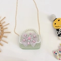 Mini Mädchen Handtasche in Minzgrün mit Perlengriff, Spitze und Schneeflocken-Juwel - Schneeflocke / Grün