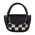 Mini-Handtasche mit Schachbrettmuster für Kinder, Kunstleder und breitem Griff - Schwarzes Karo
