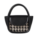Mini-Handtasche mit Hahnentritt-Stoff und schwarzem Lederbesatz für Mädchen - Schwarz Hahnentritt
