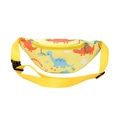 Kids dinosaur print waist bag in vibrant yellow with adjustable strap and cartoon patterns - Dinosaur Style Yellow