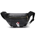 Kids black fashion waist bag with Mickey cartoon print and monogram letter pattern - Black
