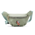 Kids light green crossbody waist bag with Mickey Mouse cartoon and leather texture - Green