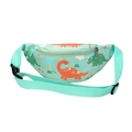 Mint green kids waist bag with cartoon dinosaur prints and adjustable strap for boys and girls - Dinosaur Style Green
