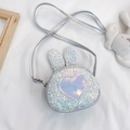 Cute girls rabbit crossbody bag with silver sequins and a holographic heart accent - Silver