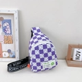 Kids purple and white checkered sling bag with cute smiley face patterns - Purple