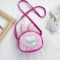Pink sequin bunny crossbody bag with heart detail and rabbit ears for girls - Rose Red