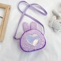 Cute purple sequin girls' crossbody bag featuring bunny ears and a silver laser heart - Purple
