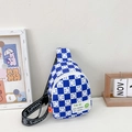 Sac bandoulière enfant à damier bleu et blanc avec motif smiley et sangle réglable - Bleu