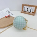 Green and white gingham basketball shaped crossbody bag with gold bunny charm and chain - Green Checkerboard