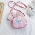 Pink sequin rabbit crossbody bag for girls with heart patch and adjustable strap - Pink