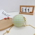 Kids round yellow gingham ball-shaped crossbody bag with gold chain strap - Yellow Checkerboard