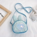 Light blue sequin kids rabbit shoulder bag with glitter bunny ears and heart patch - Blue