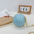 Spherical blue and white checkered crossbody bag with glitter finish and gold chain - Checkered Blue