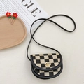 Kids vintage plaid saddle bag in black and beige checkered pattern with gold buckle - Black Checkerboard