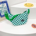 Kids green and white checkered crossbody bag with adjustable strap and fashion label - Green