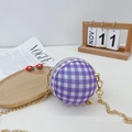 Kids' trendy mini sphere bag in purple and white plaid with elegant gold metal chain - Checkerboard Purple