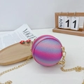Kids round glitter basketball purse with purple gradient finish and gold chain strap - Striped Pink