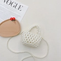 Mini bolso de perlas para niñas en blanco crema con correa larga de hombro ajustable - Bolso de Mano Grande con Correa