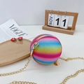 Spherical rainbow glitter crossbody bag for kids with gold chain and rabbit charm - Striped Red