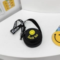 Kids black canvas crossbody bag with yellow smiley face and Thank You print design - Black