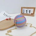Cute kids rainbow glitter basketball shaped crossbody bag with gold chain strap - Striped Blue