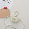 Mini bolso de perlas blancas para niñas con asa redonda y correa larga de bandolera - Bolso de Mano Pequeño con Correa