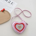 Borsa a tracolla per bambini a cuore in pelle rosa con paillettes colorate - Bianco