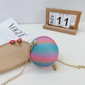 Rainbow gradient glitter basketball shaped crossbody bag for kids with rabbit pendant - Striped Green