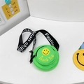 Kids cute green canvas crossbody bag with yellow smiley face and adjustable black strap - Green