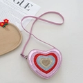 Borsa a tracolla rosa a forma di cuore per bambini con motivi glitterati e tracolla fine - Rosa