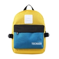 Kids stylish color-block canvas backpack in yellow and blue with GIRL CATS text - Yellow